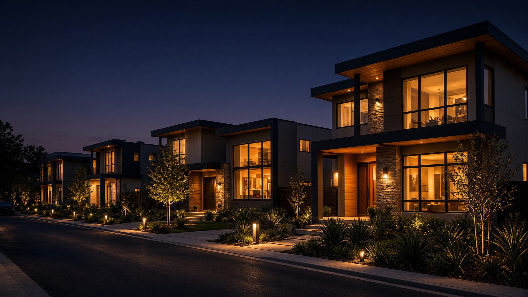 New construction street at twilight